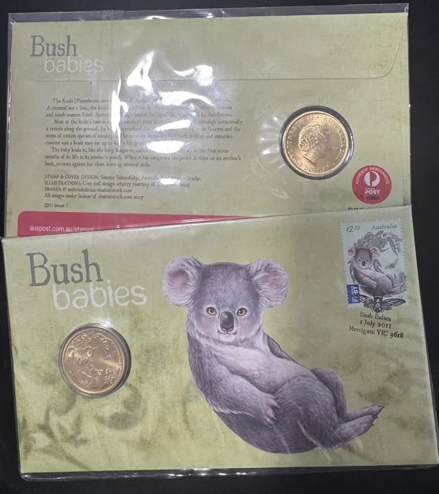 2011 Bush Babies Koala Stamp & $1 UNC Coin Cover – PNC