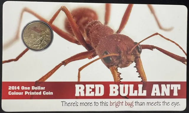 2014 $1 coin Australia RAM Card – RED BULL ANT Bright Bugs Coloured Coin UNC