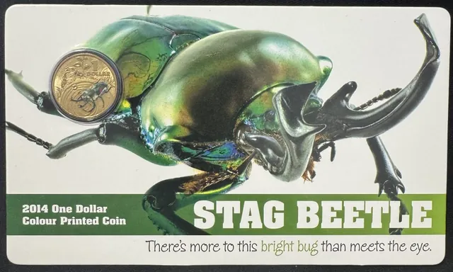 2014 $1 Stag Beetle Colour Printed Uncirculated Coin in Card