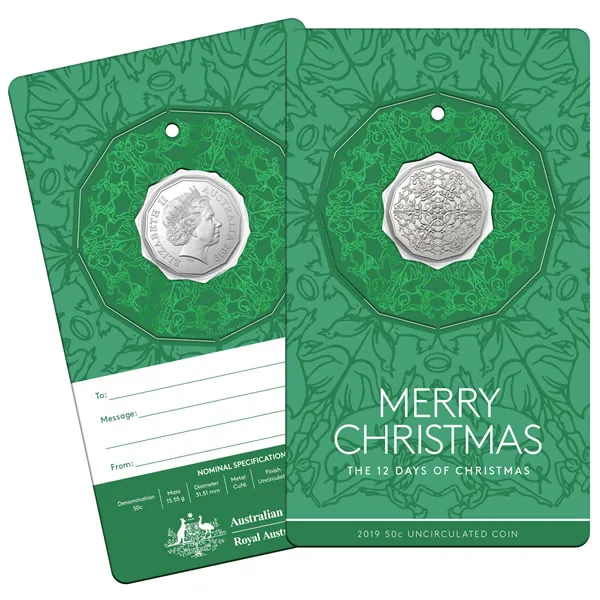 2019 50c Merry Christmas Coin The 12 Days of Christmas Green Card