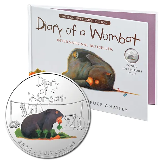 2022 20c Diary Of A Wombat Coloured Coin & Book