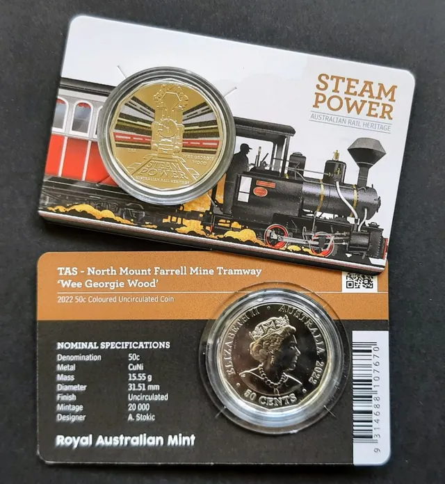 2022 50c Australian Steam Train Coin TAS Wee Georgie Wood