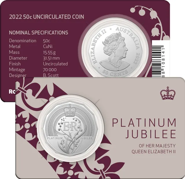2022 50c Platinum Jubilee Elizabeth II Coin in Card