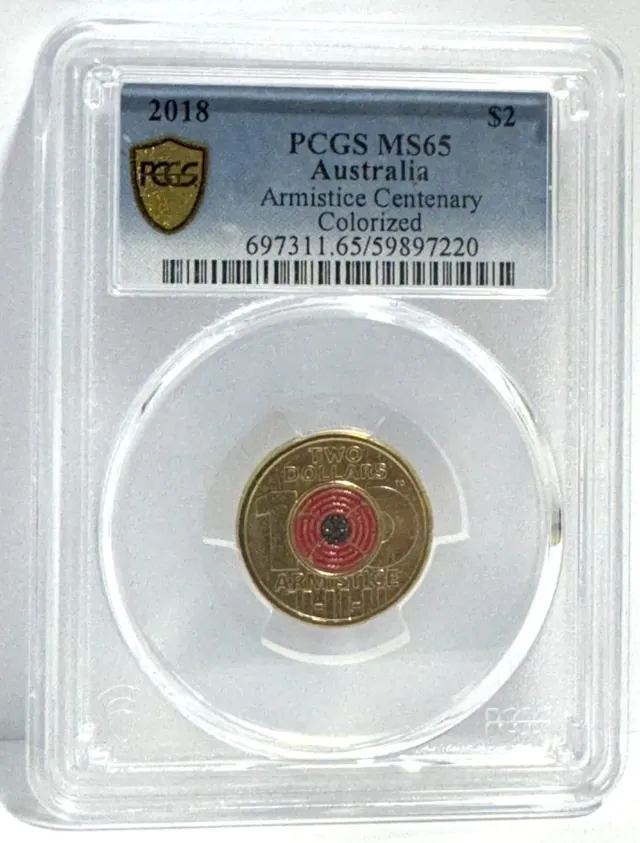 PCGS MS65 $2 2018 Australia Armistice centenary colorised coin