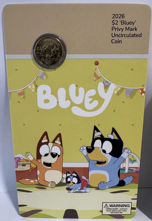 Royal Australian Mint/ Australia Post Bluey 2026 $2 Coin in Card with Privy Mark – Baby Race