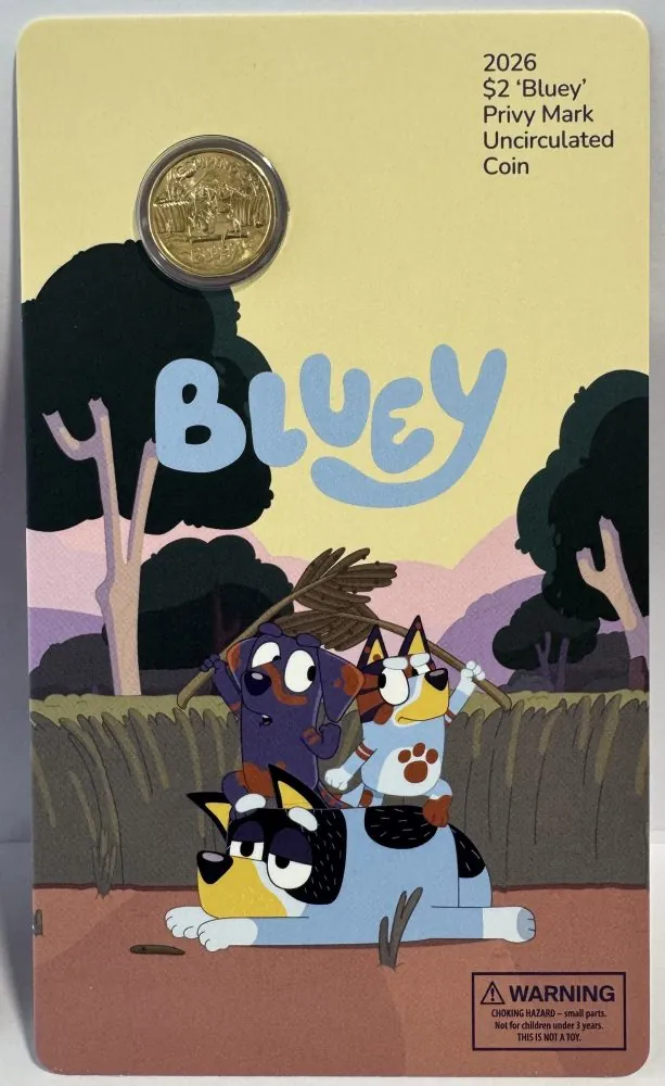 Royal Australian Mint/ Australia Post Bluey 2026 $2 Coin in Card with Privy Mark – Camping
