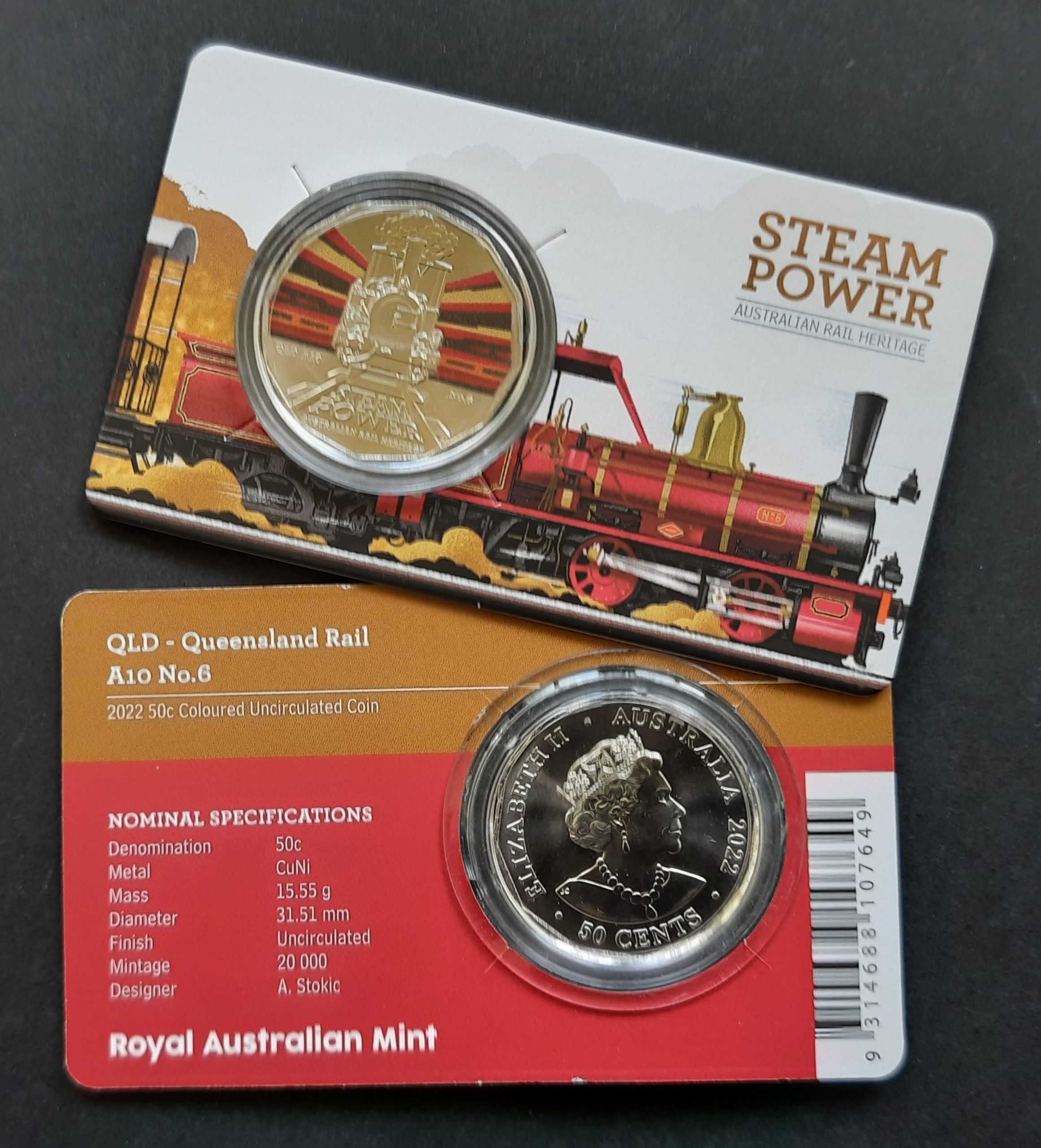 2022 50c Australian Steam Train Coin QLD Queensland Rail A10 No.6